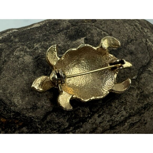 Vtg Blue Green Enamel Turtle Brooch Pin Goldtone Details Finish Ocean Tortoise - Picture 2 of 3